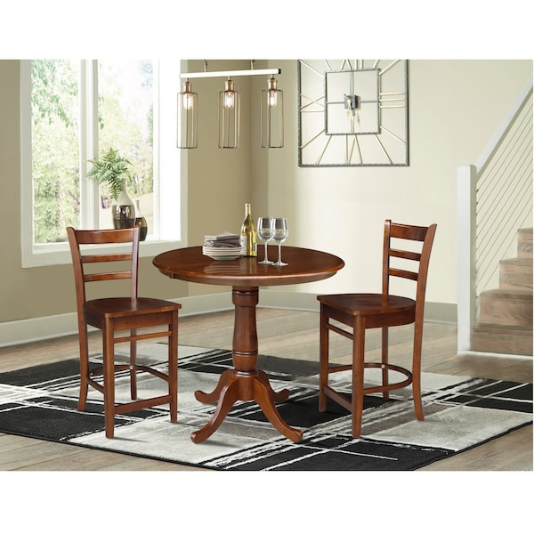 International Concepts 36 in. Round Counter Height Extension Dining Table w/12 in. Leaf and 2 Emily Counter Height Stools K581-36RXT-S6172-2 - main